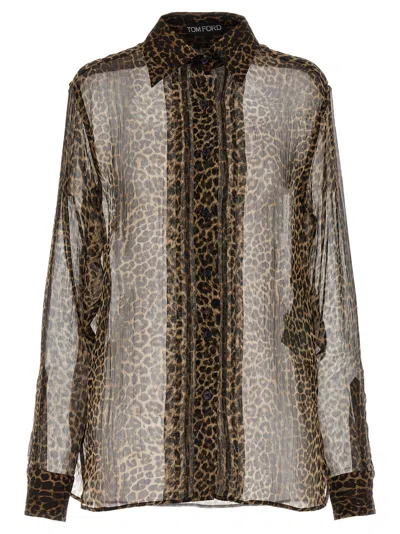 Tom Ford Semi-transparent Silk Chiffon Shirt In Neutral