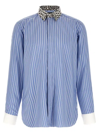Tom Ford Animal-print Collar Striped Silk Shirt In Blue