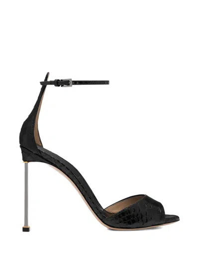 Tom Ford 105mm Croc-embossed Leather Ankle-strap Sandals In Black