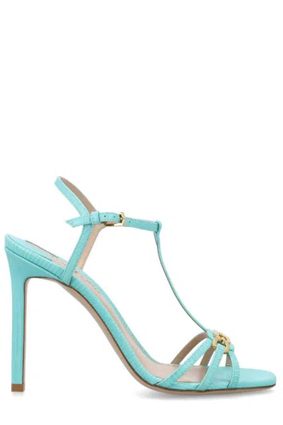 Tom Ford Stamped Lizard Leather Whitney Sandal In Acqua Sky