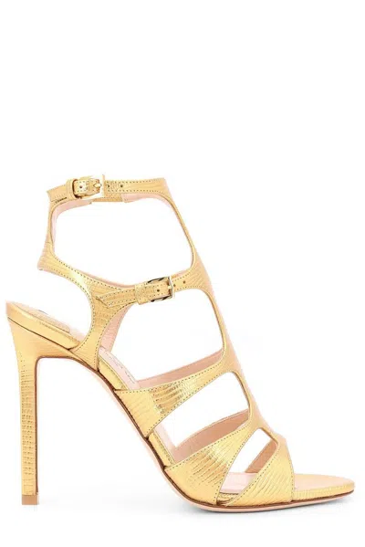 Tom Ford Laminated Leather Sandals With Croco Print In Gold