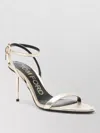 Tom Ford Ankle Strap Padlock Mid Heel Sandals In Metallic