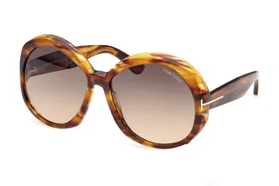 Pre-owned Tom Ford Annabelle Round Sunglasses Havana/gray (ft1010-55b-62)