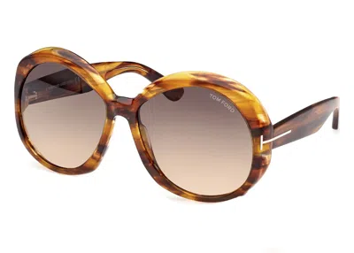 Pre-owned Tom Ford Annabelle Round Sunglasses62) In Havana/gray (ft1010/55b