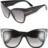 Tom Ford Anoushka 57mm Gradient Cat Eye Sunglasses In Shiny Black/gradient Grey