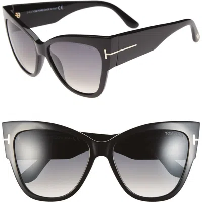 Tom Ford Anoushka 57mm Gradient Cat Eye Sunglasses In Shiny Black/gradient Grey