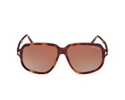 Pre-owned Tom Ford Anton Sqaure Sunglasses Ft1024 52f Dark Havana Frame Brown 59mm
