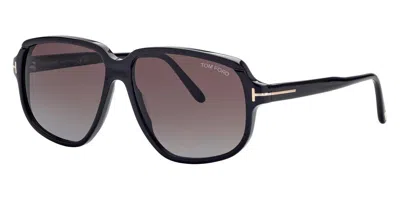 Pre-owned Tom Ford Anton Sunglasses Ft1024 01b Shiny Black Frame Smoke Lenses 59 Mm In Gray