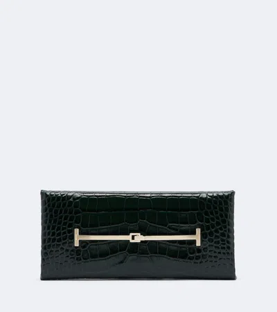 Tom Ford Arc Croc-effect Patent Leather Clutch In Green