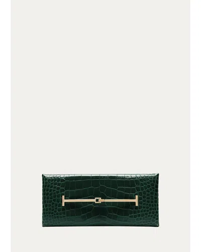 Tom Ford Arc Croc-embossed Leather Clutch Bag In Green