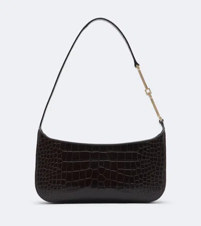 Tom Ford Arc Small Croc-effect Leather Shoulder Bag In Brown