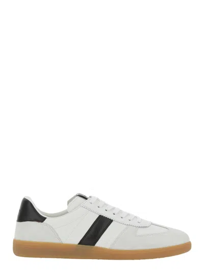 Tom Ford Archer White Low Top Sneakers With Logo Lettering On Tongue And Heel And Contrasting Heel In Leather In Animal Print
