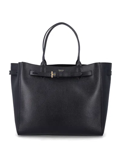 Tom Ford Architectural Black Hammered Leather Audrey Large Tote