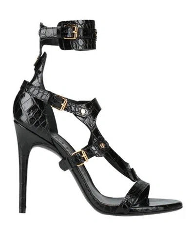 Tom Ford Archive Woman Sandals Black Size 8 Calfskin, Steel, Brass