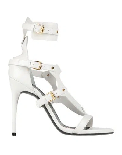 Tom Ford Archive Woman Sandals White Size 8 Calfskin, Steel, Brass