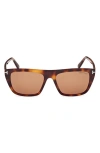 Tom Ford Aslan 56mm Rectangular Sunglasses In Classic Havana/t Logo