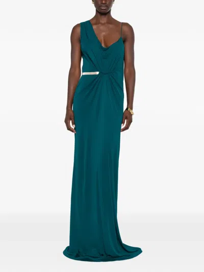 Tom Ford Asymmetric Draped Evening Maxi Dress In Green