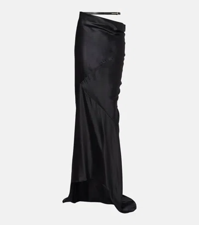 Tom Ford Belt Accent Bias Cut Silk Satin Maxi Skirt With Train In Black
