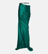 Tom Ford Asymmetric Silk Satin Maxi Skirt In Green