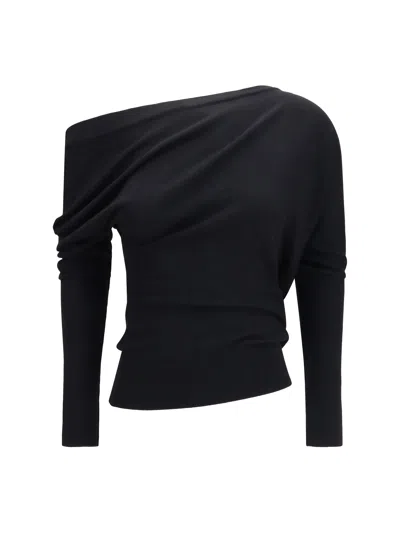 Tom Ford Wool Silk Asymmetric One-shoulder Draped Long-sleeve Sweater In Multi