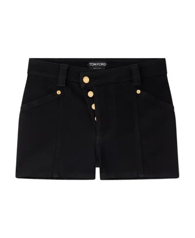 Tom Ford Asymmetrical Denim Shorts In Black