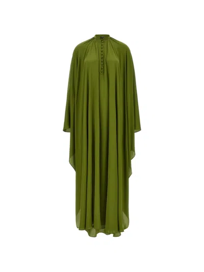 Tom Ford Dress Cape Design Draped High Neckline Buttons In Green
