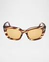 Tom Ford Athena Acetate Cat-eye Sunglasses In Striped Brown Transp Yellow