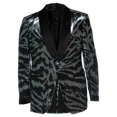 Pre-owned Tom Ford , Atticus Zebra Metallic Tuxedo Jacket In Black