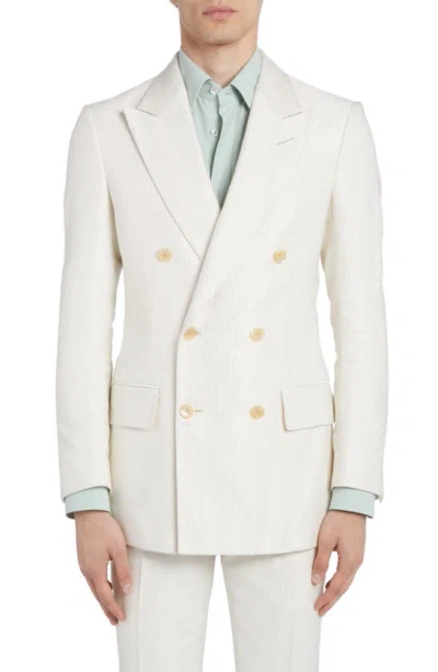 Tom Ford Attitucus Double Breasted Cotton & Silk Sport Coat In Ivory