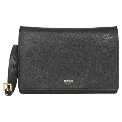 Pre-owned Tom Ford Aube Black Leather Crossbody Clutch Wallet Bag Black -