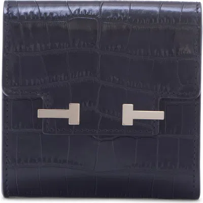 Tom Ford Aube Croc Embossed Leather Flap Card Case In Black