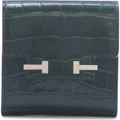 Tom Ford Aube Croc Embossed Leather Flap Card Case In Green