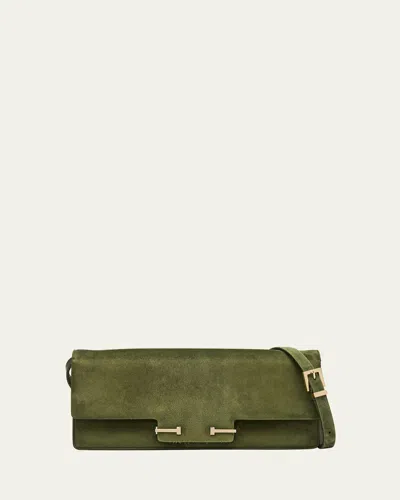 Tom Ford Aube East-west Goat Suede Shoulder Bag In Green