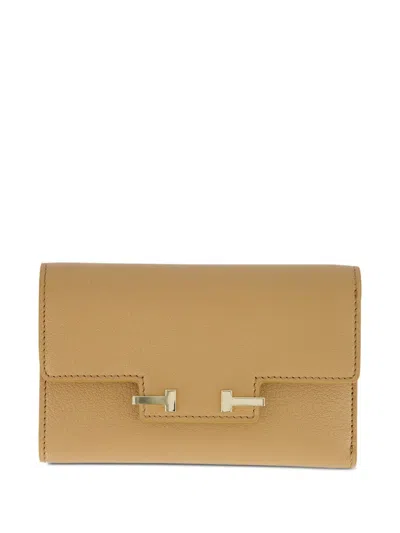 Tom Ford Aube T-clasp Pebbled-leather Wallet In Brown