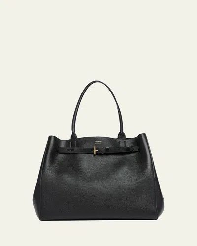Tom Ford Audrey Large Grained Leather Tote Bag In Black