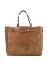 Tom Ford Rectangular Suede Tote With Belt Detail In Brown