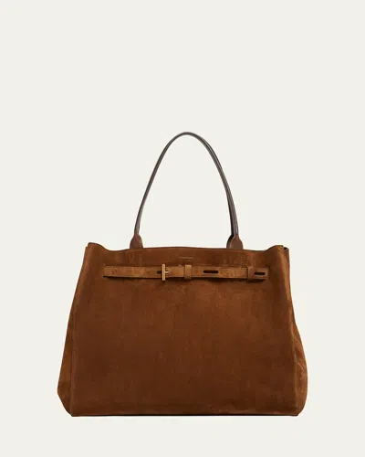 Tom Ford Audrey Large Tote Bag In Calfskin Suede In Brown