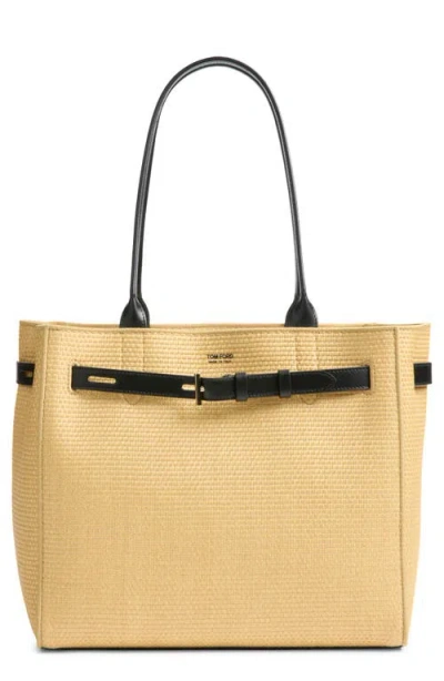 Tom Ford Audrey Medium Raffia & Leather Tote In Natural/black