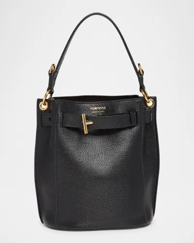 Tom Ford Audrey Mini Bucket Bag In Grain Leather In Black