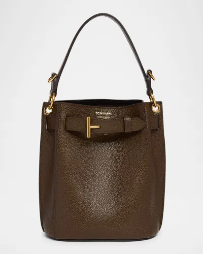 Tom Ford Audrey Mini Bucket Bag In Grain Leather In Dark Khaki