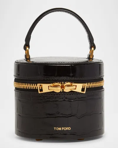 Tom Ford Audrey Mini Bucket Bag In Shiny Croc-printed Leather In Black