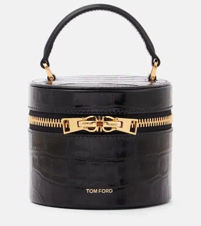Tom Ford Audrey Mini Croc-effect Leather Vanity Bag In Black