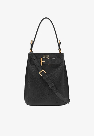 Tom Ford Audrey Mini Grain Leather Bucket Bag In Black