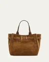 Tom Ford Audrey Small Belted Tote Bag In Suede In Brown