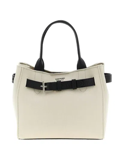 Tom Ford Audrey Small Canvas Tote Bag In Neutral