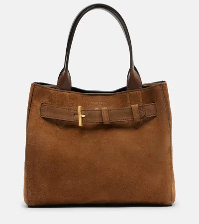 Tom Ford Audrey Small Suede Tote Bag In Brown