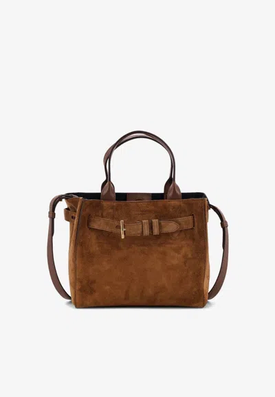 Tom Ford Audrey Suede Tote Bag In Brown