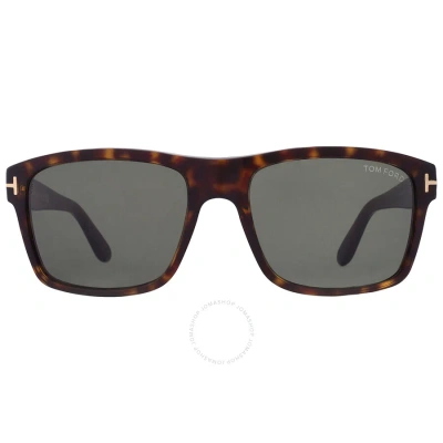 Tom Ford August Green Rectangular Men's Sunglasses Ft0678 52n 58 In Green / Tortoise