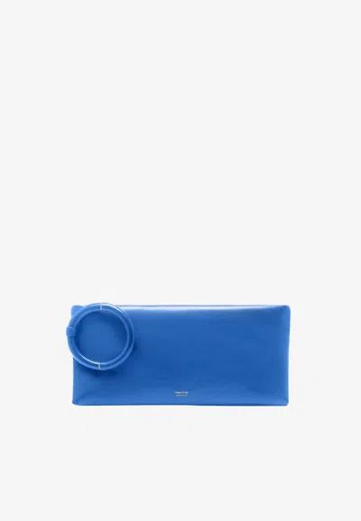 Tom Ford Aura Leather Clutch Bag In Blue