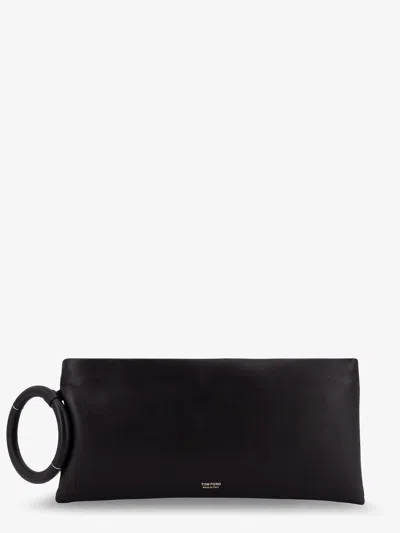 Tom Ford Aura Leather Clutch Bag With Lettering Logo On The Front In Black